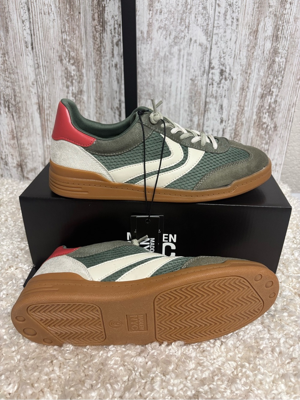 Women's Green Retro Sneaker with Cream Stripes and Gum Sole